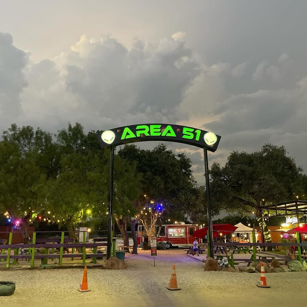 alt="Area 51 food park with alien theme in San Antonio"